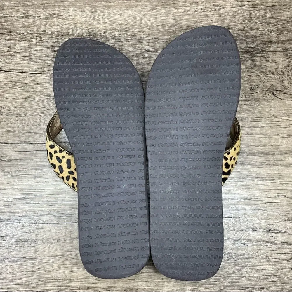 Yellow Box Flip Flops Sz 6.5~Leopard Print Furry Straps Leather "Burst"‎ - Picture 9 of 11